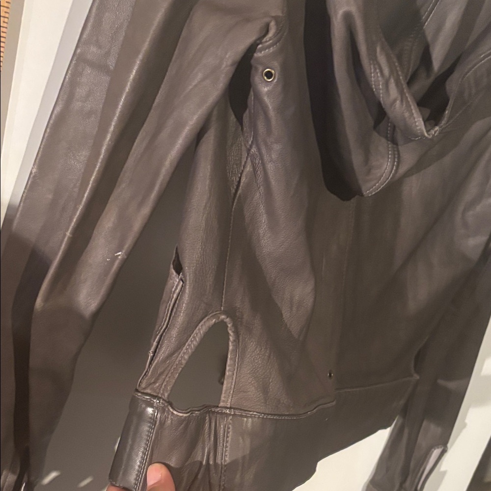 Mike & Chris Brown Leather Jacket with Hood - Picture 8 of 12
